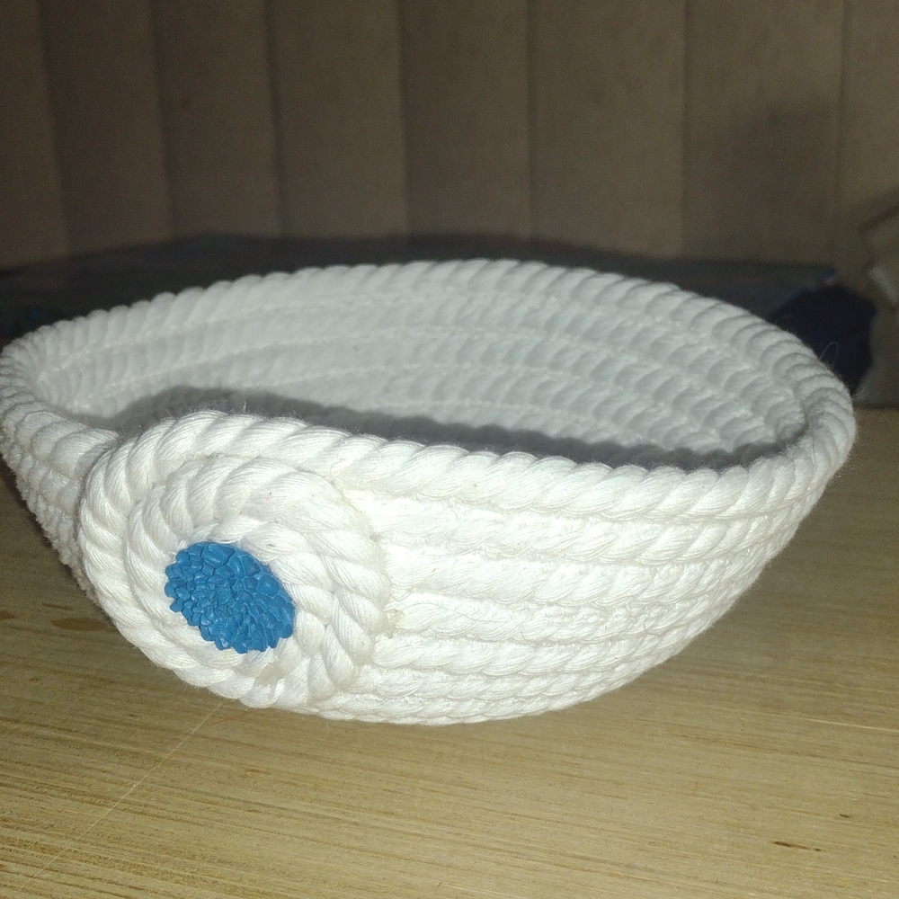 White Rope Basket with Blue Accent